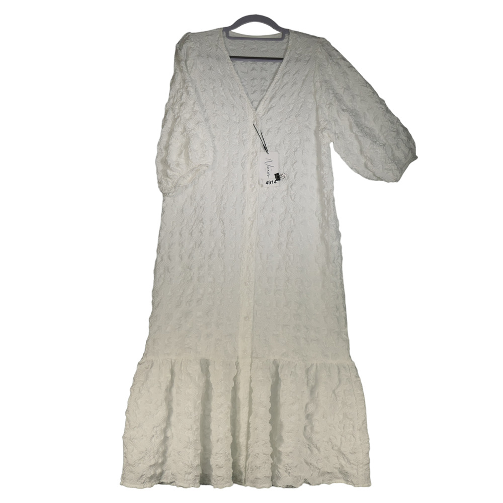 Nuevo Edit Womens Cover Up Dress Size XL White Puff Fabric Sheer Lightweight